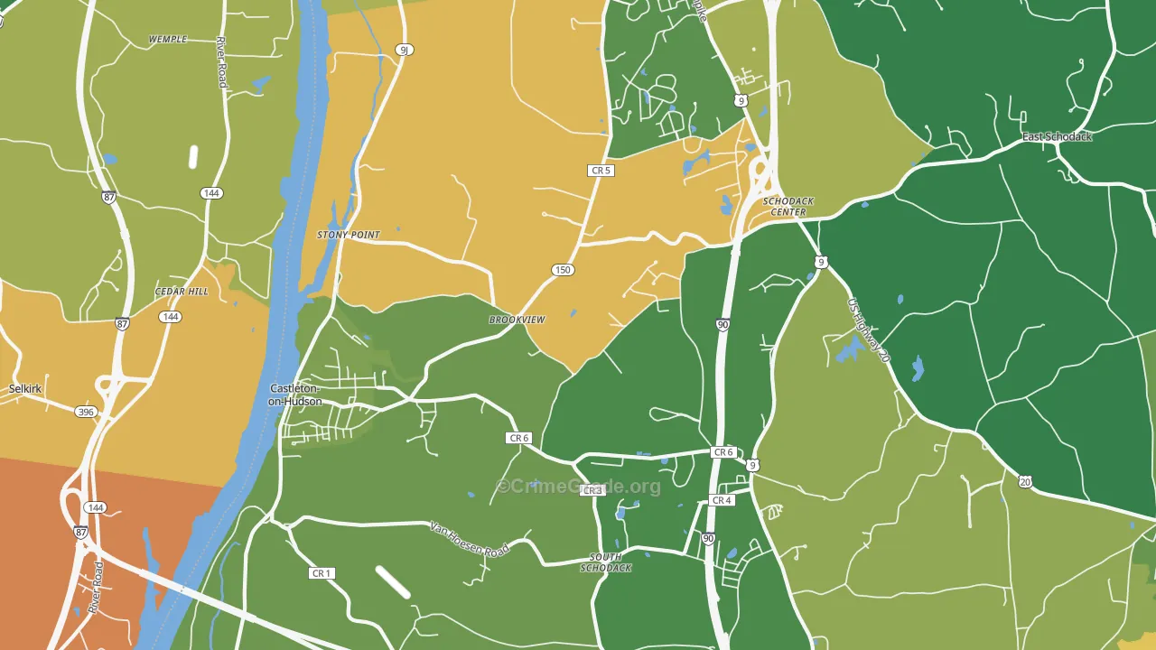 Castleton On Hudson, NY Map of Robbery Rates