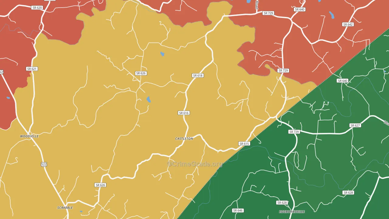 Castleton, VA Map of Robbery Rates