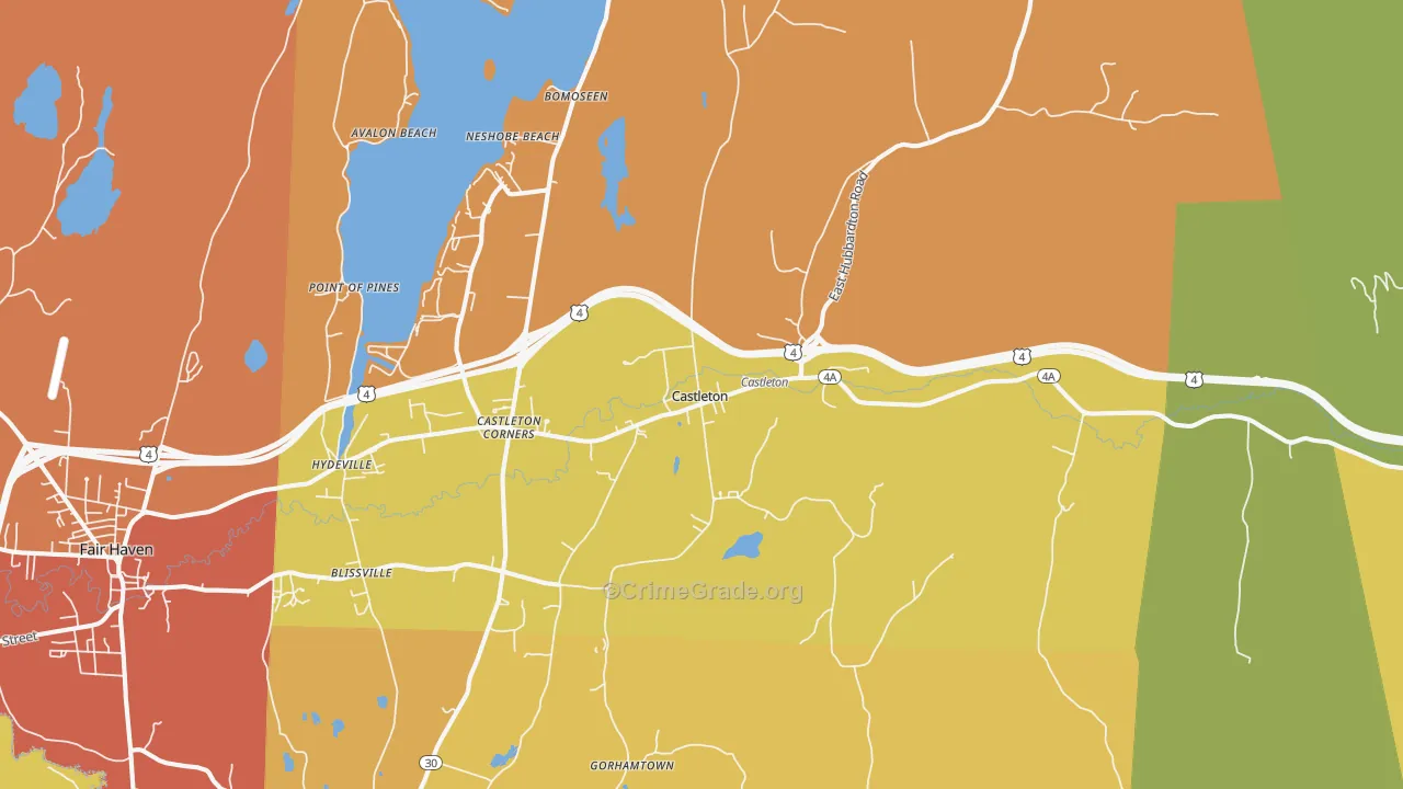 Castleton, VT Map of Robbery Rates