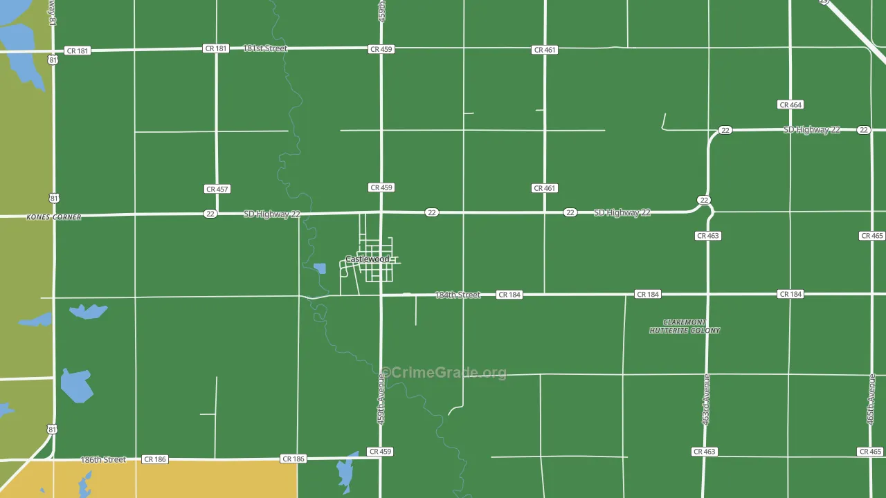 Castlewood, SD Map of Robbery Rates