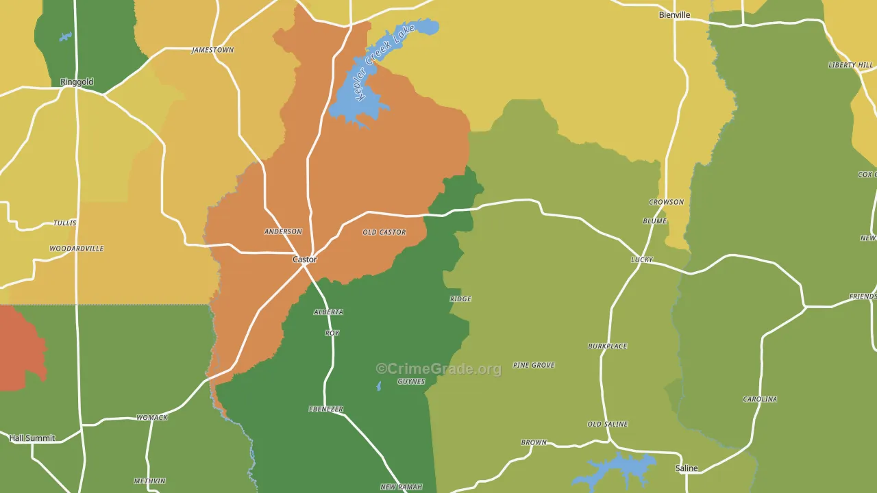 Castor, LA Map of Robbery Rates