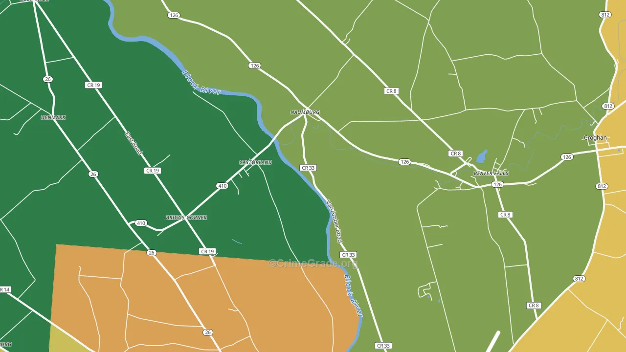 Castorland, NY Map of Robbery Rates