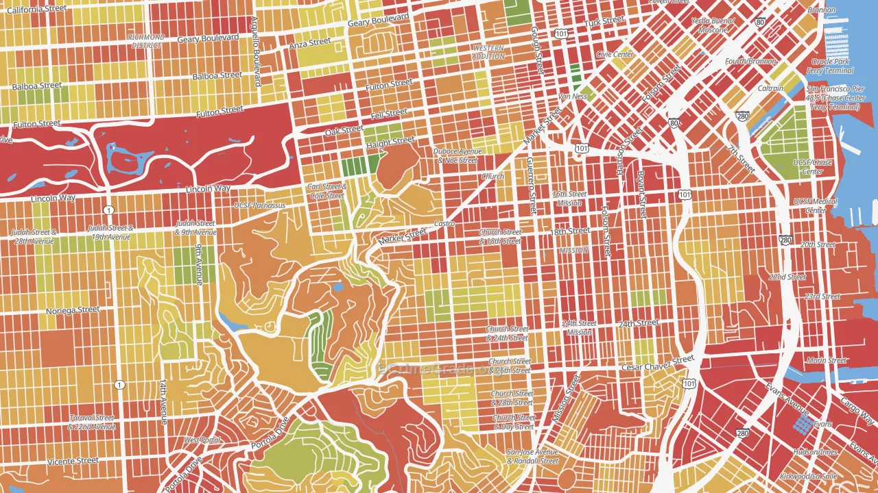Castro-Upper Market, San Francisco, CA Map of Robbery Rates