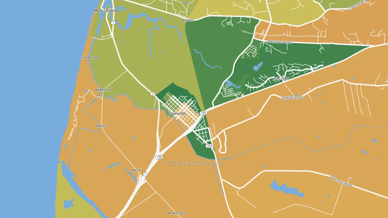 Castroville, CA Map of Robbery Rates