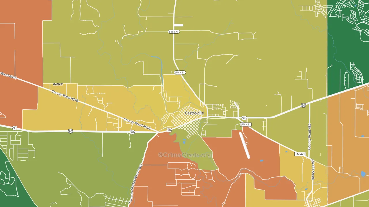 Castroville, TX Map of Robbery Rates