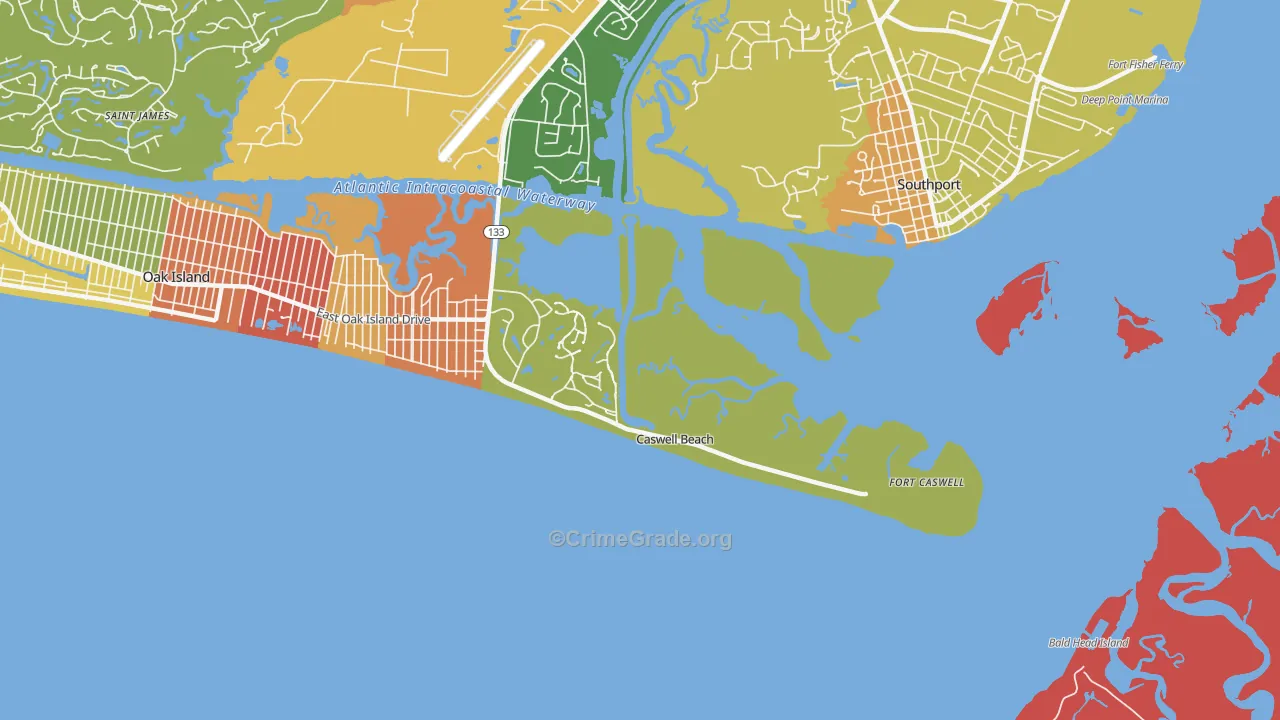 Caswell Beach, NC Map of Robbery Rates