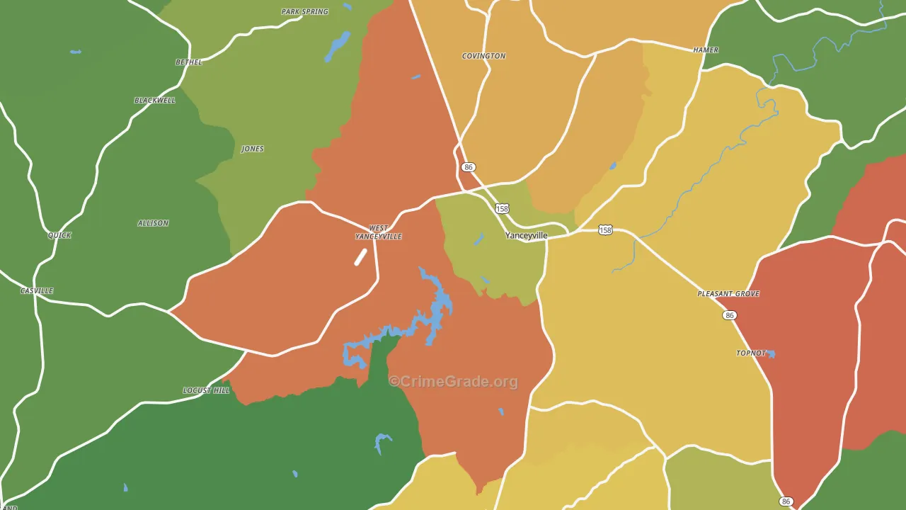 Caswell County, NC Map of Robbery Rates