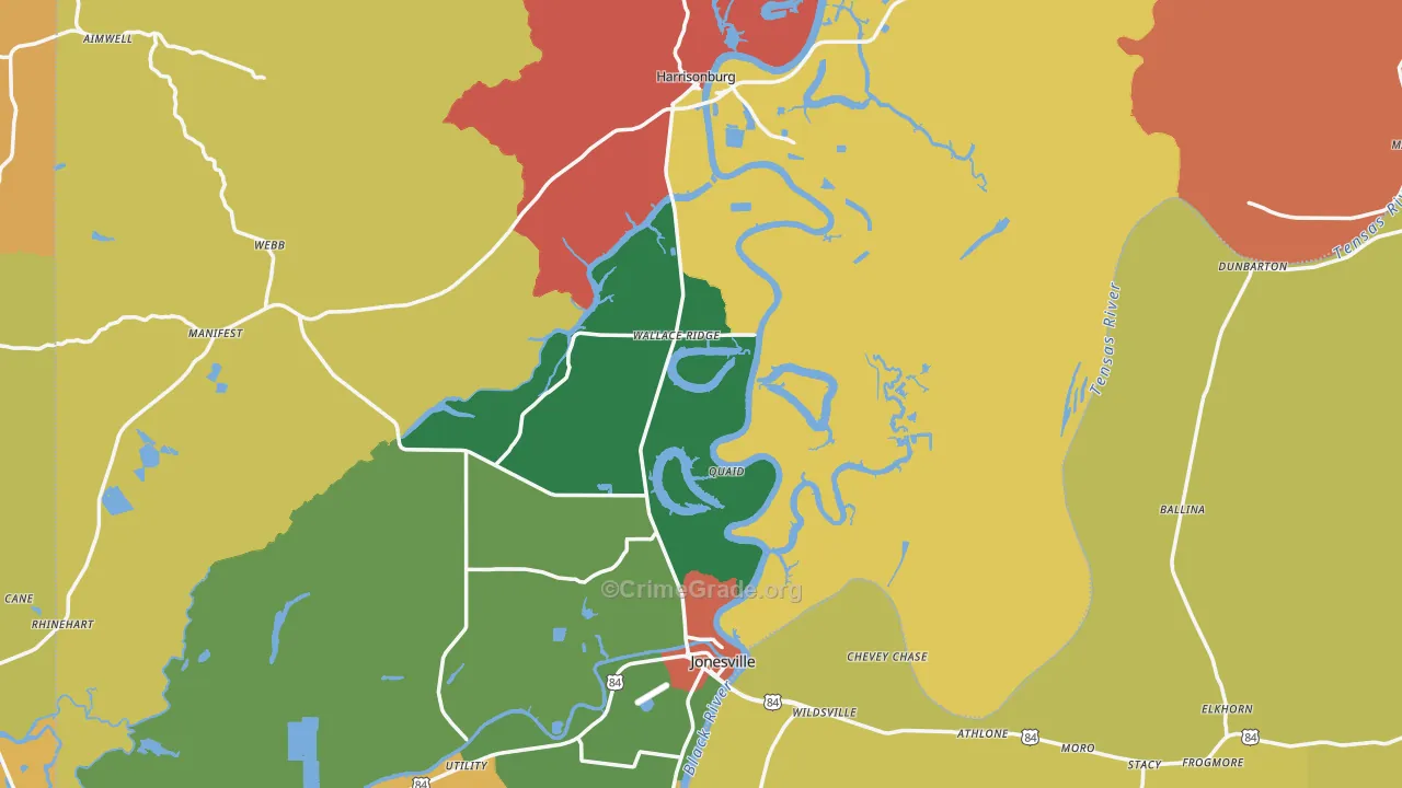 Catahoula Parish, LA Map of Robbery Rates