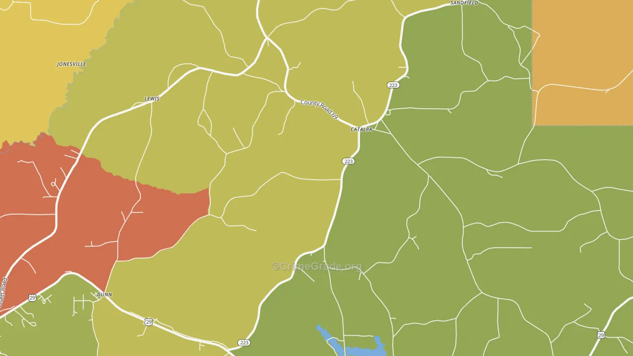Catalpa, AL Map of Robbery Rates