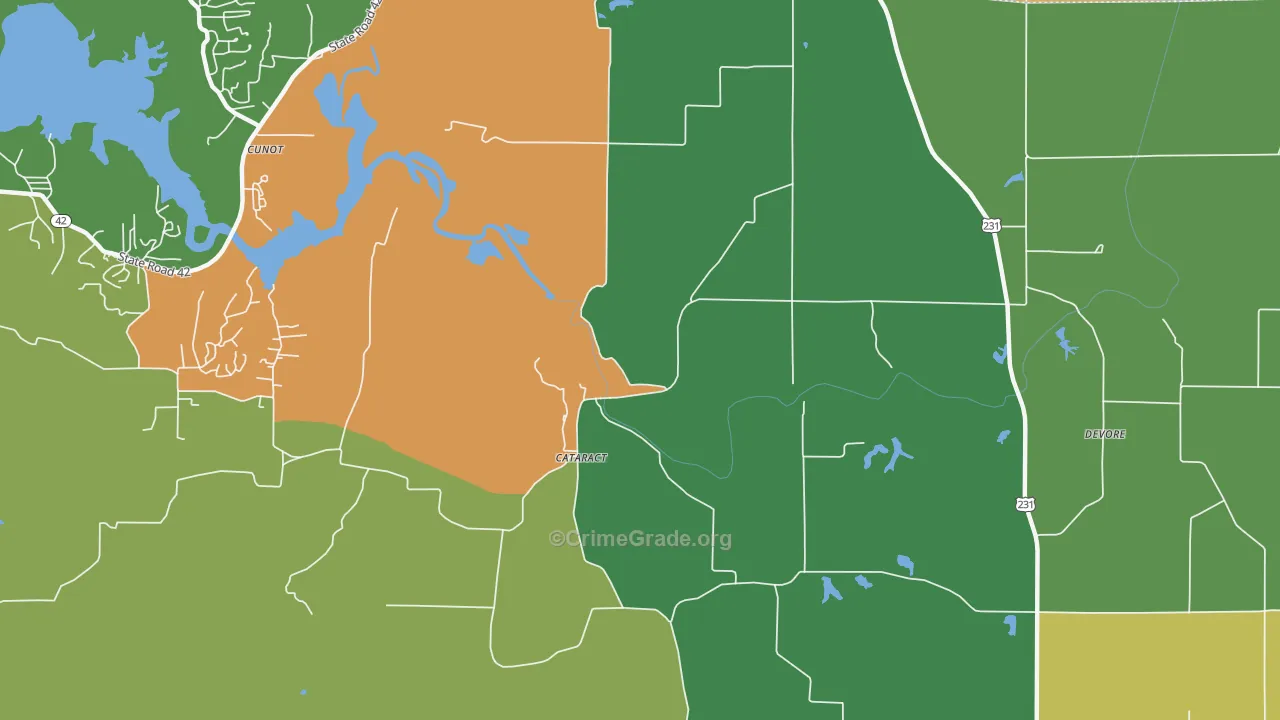 Cataract, IN Map of Robbery Rates