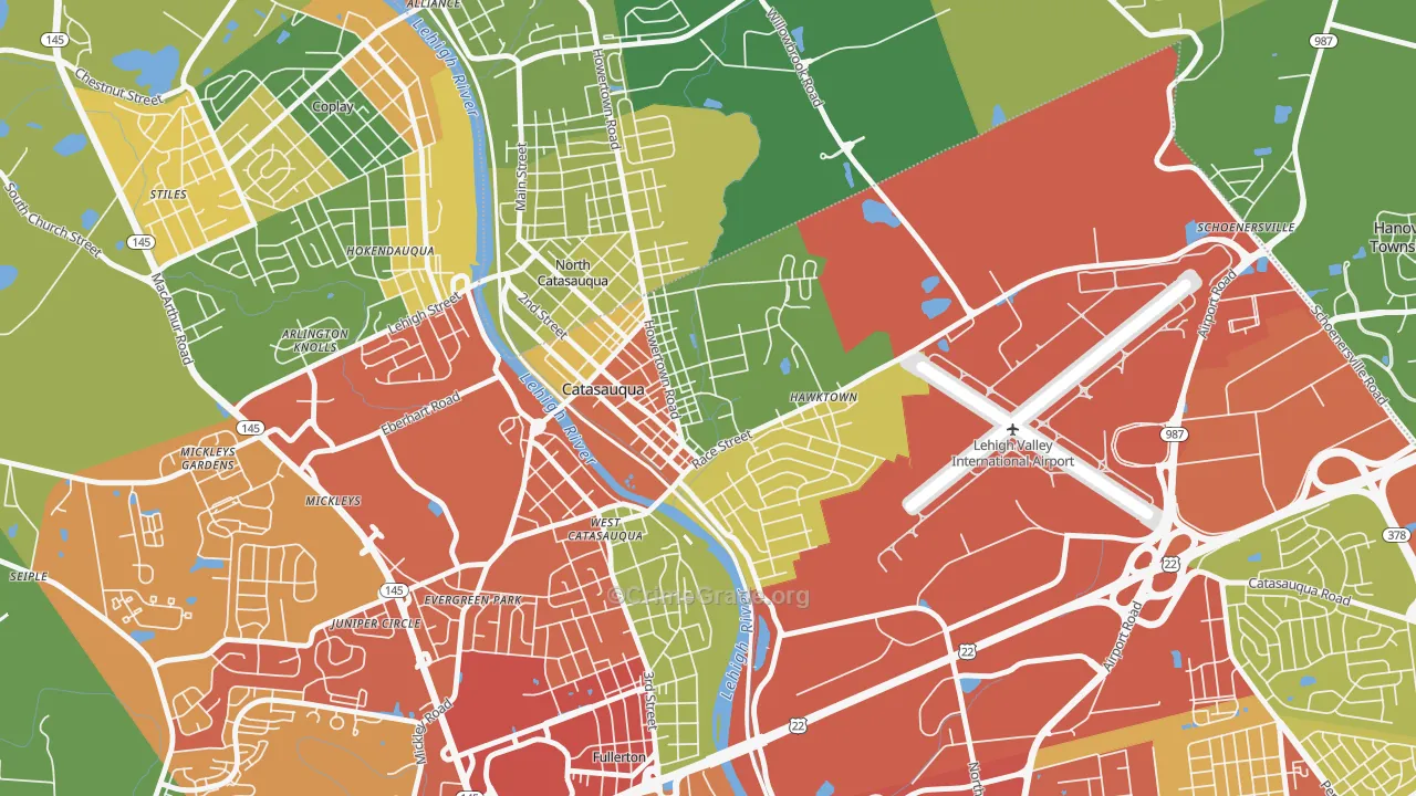 Catasauqua, PA Map of Robbery Rates