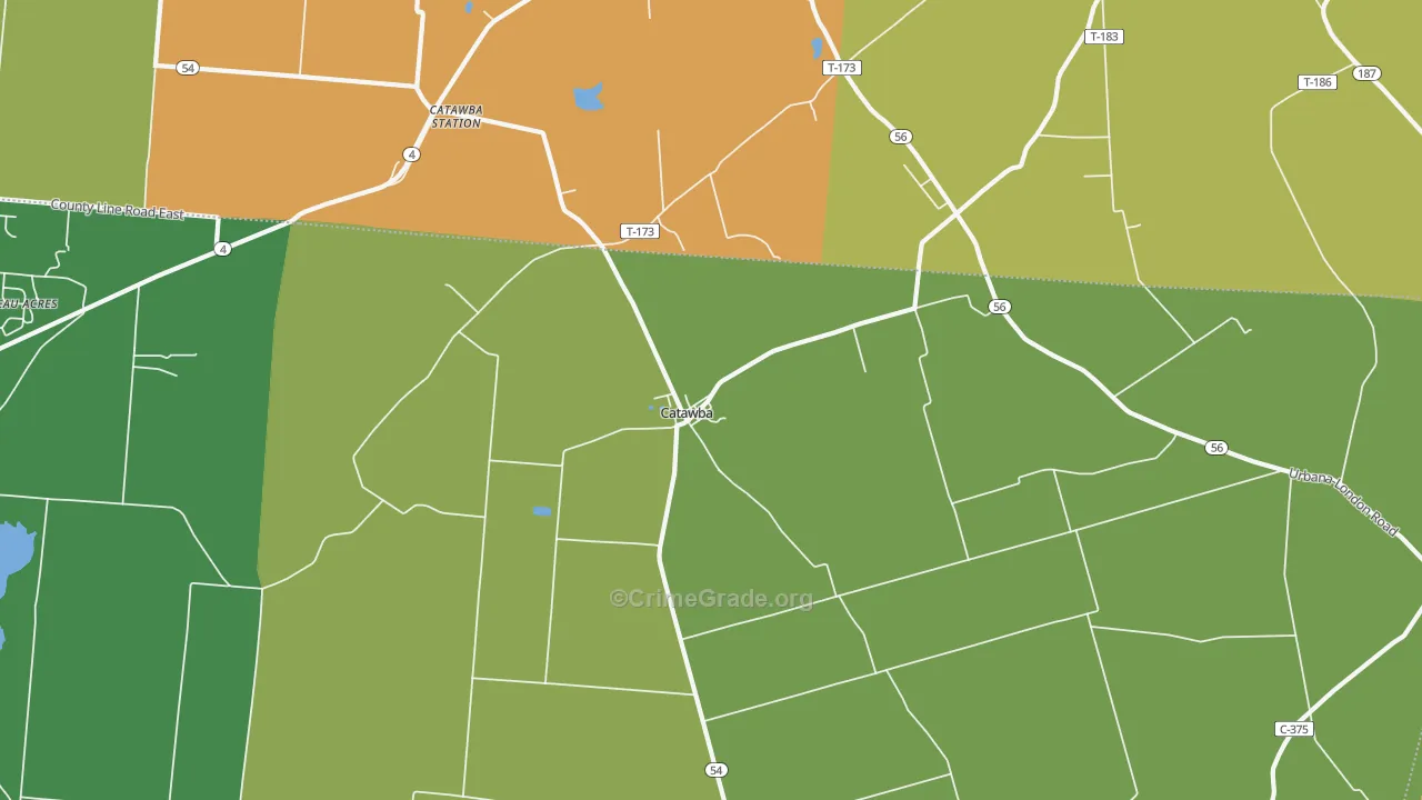 Catawba, OH Map of Robbery Rates