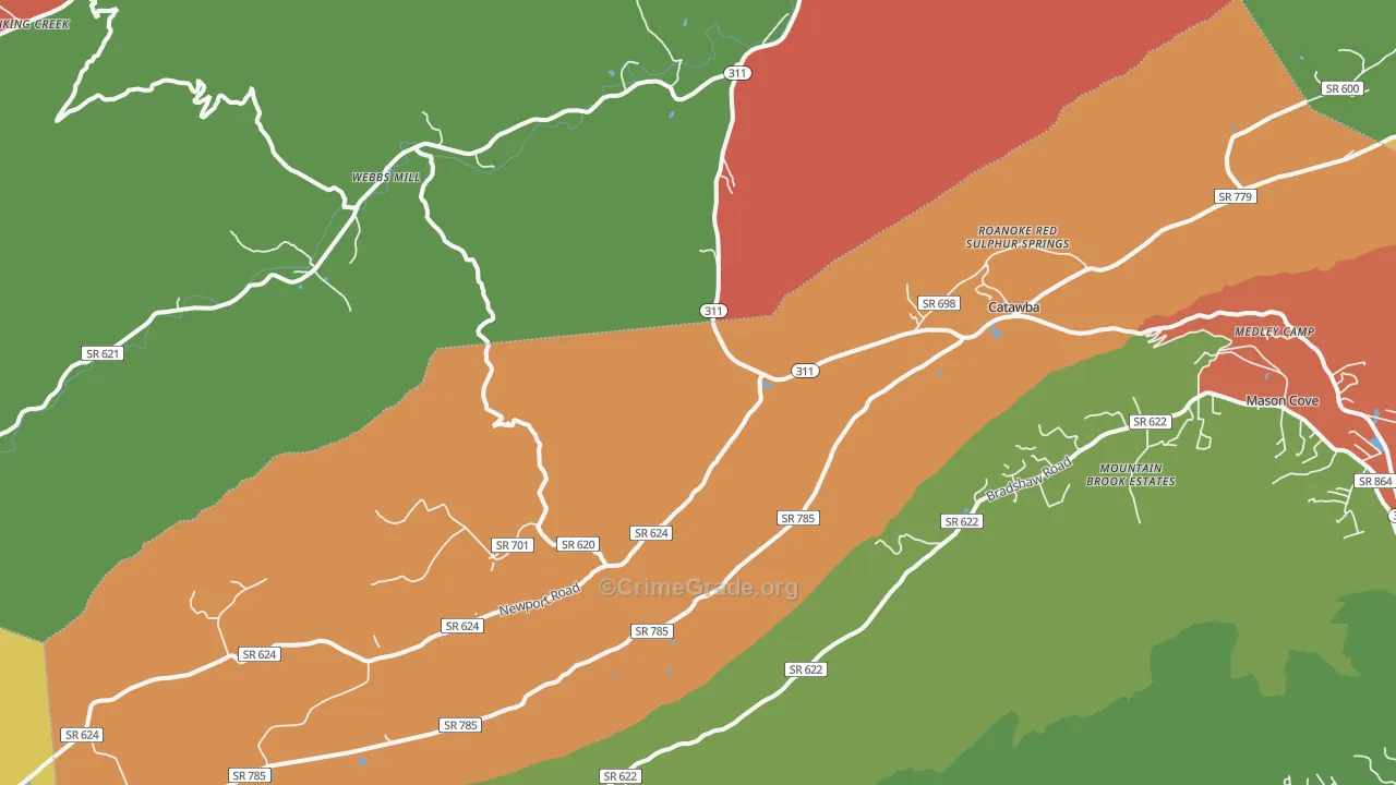 Catawba, VA Map of Robbery Rates