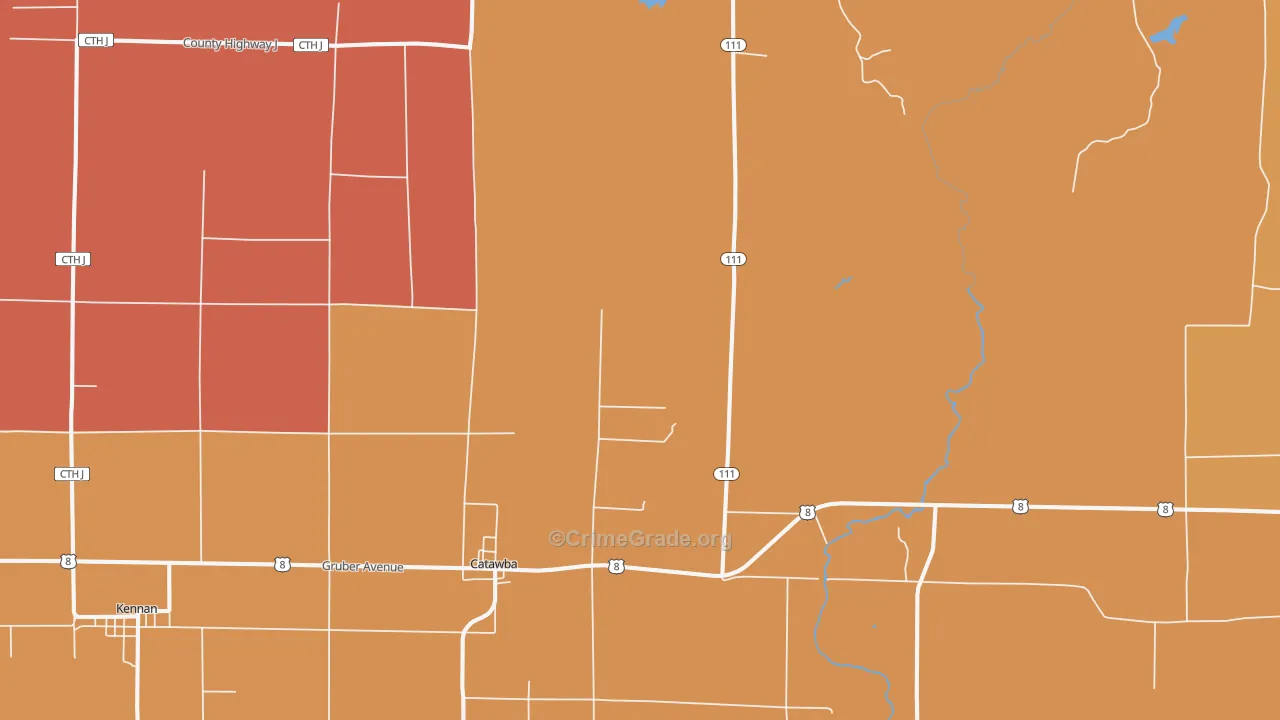 Catawba, WI Map of Robbery Rates