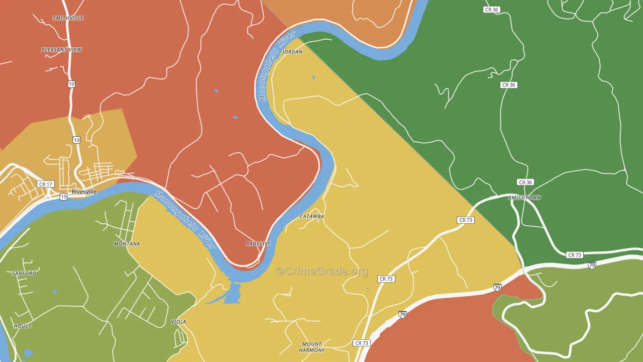 Catawba, WV Map of Robbery Rates
