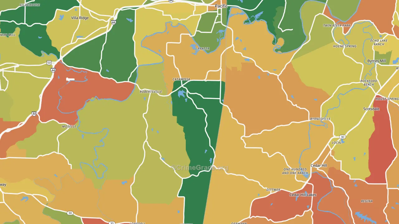 Catawissa, MO Map of Robbery Rates