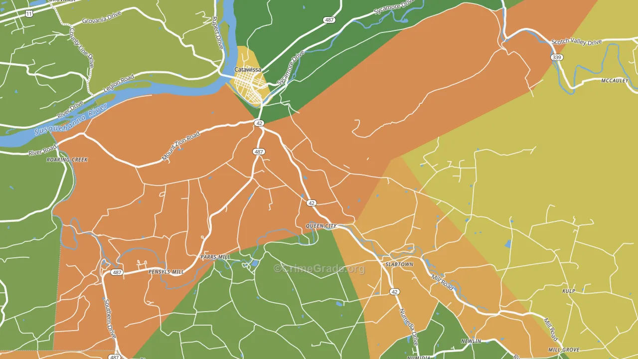 Catawissa, PA Map of Robbery Rates
