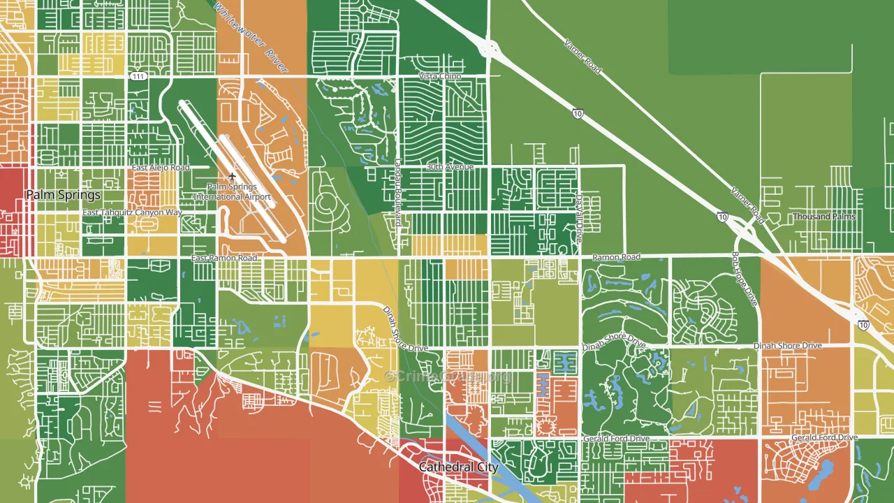 Cathedral City, CA Map of Robbery Rates