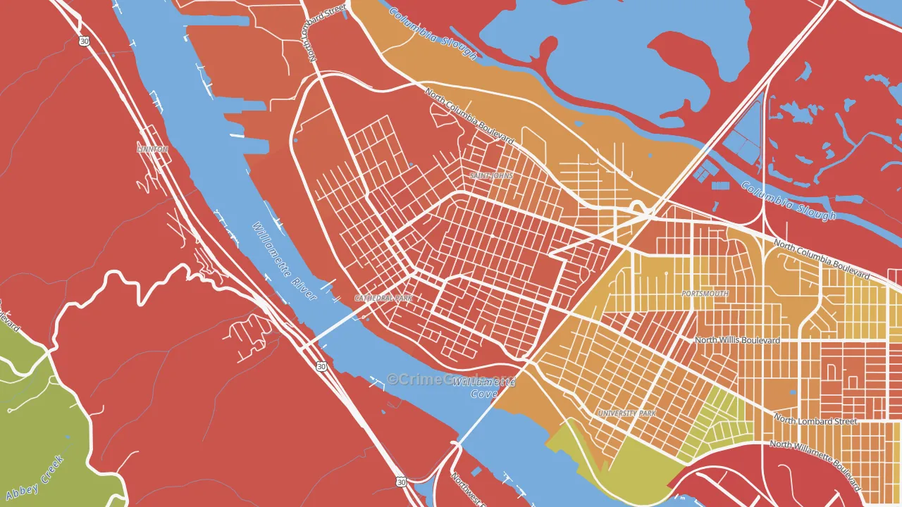 Cathedral Park, Portland, OR Map of Robbery Rates