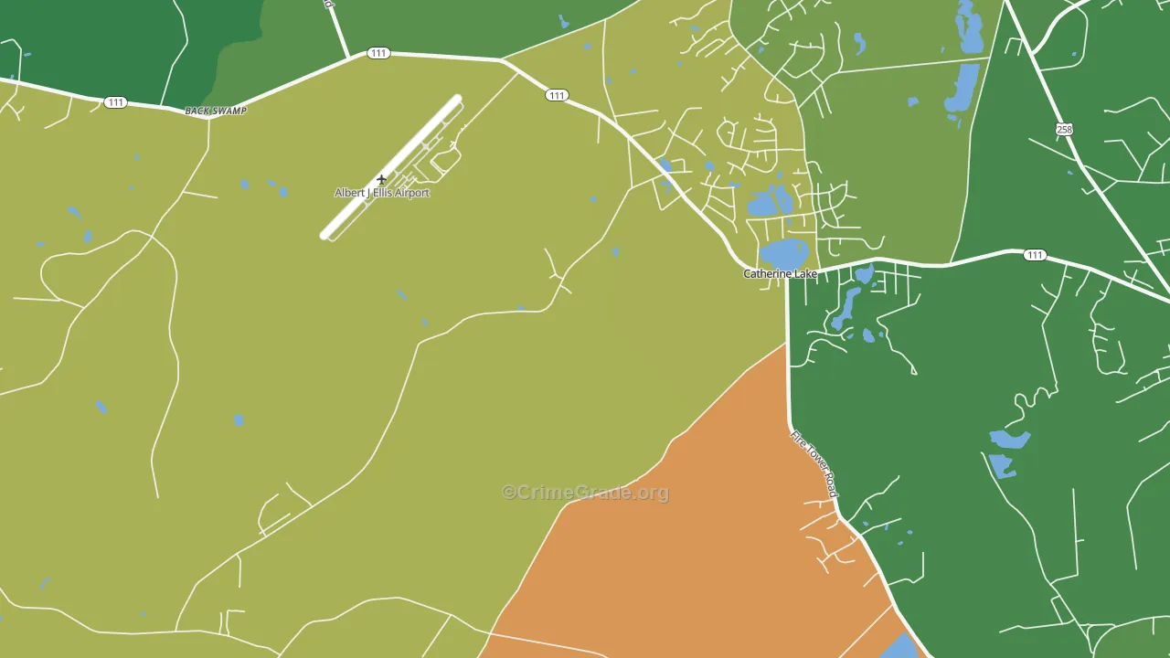 Catherine Lake, NC Map of Robbery Rates