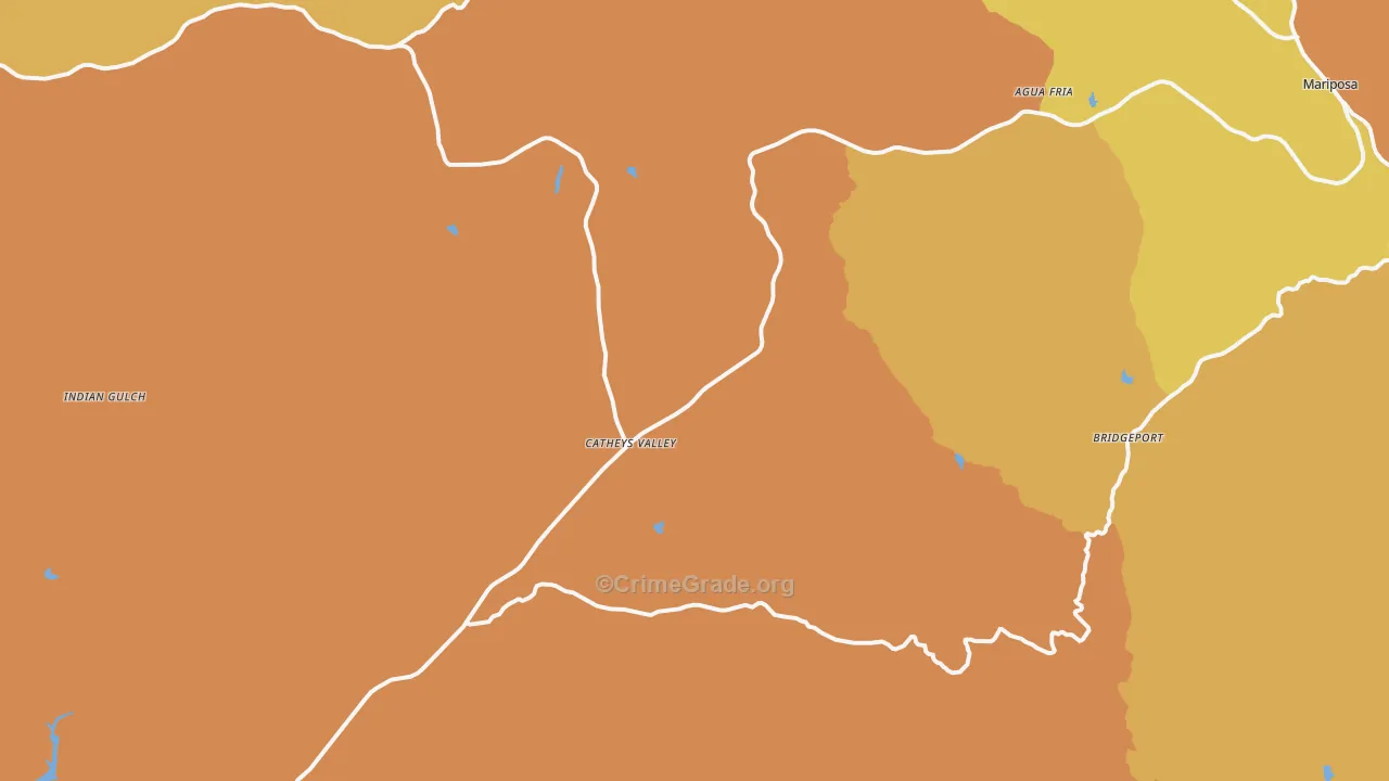Catheys Valley, CA Map of Robbery Rates