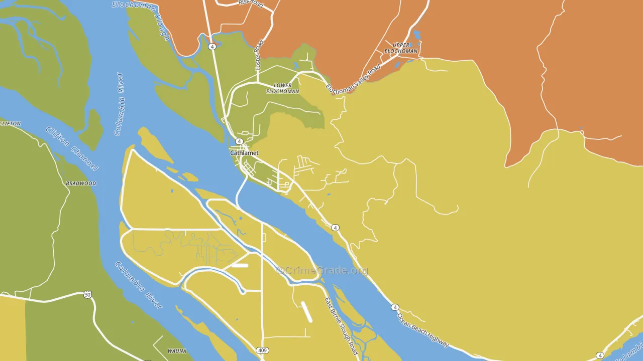 Cathlamet, WA Map of Robbery Rates