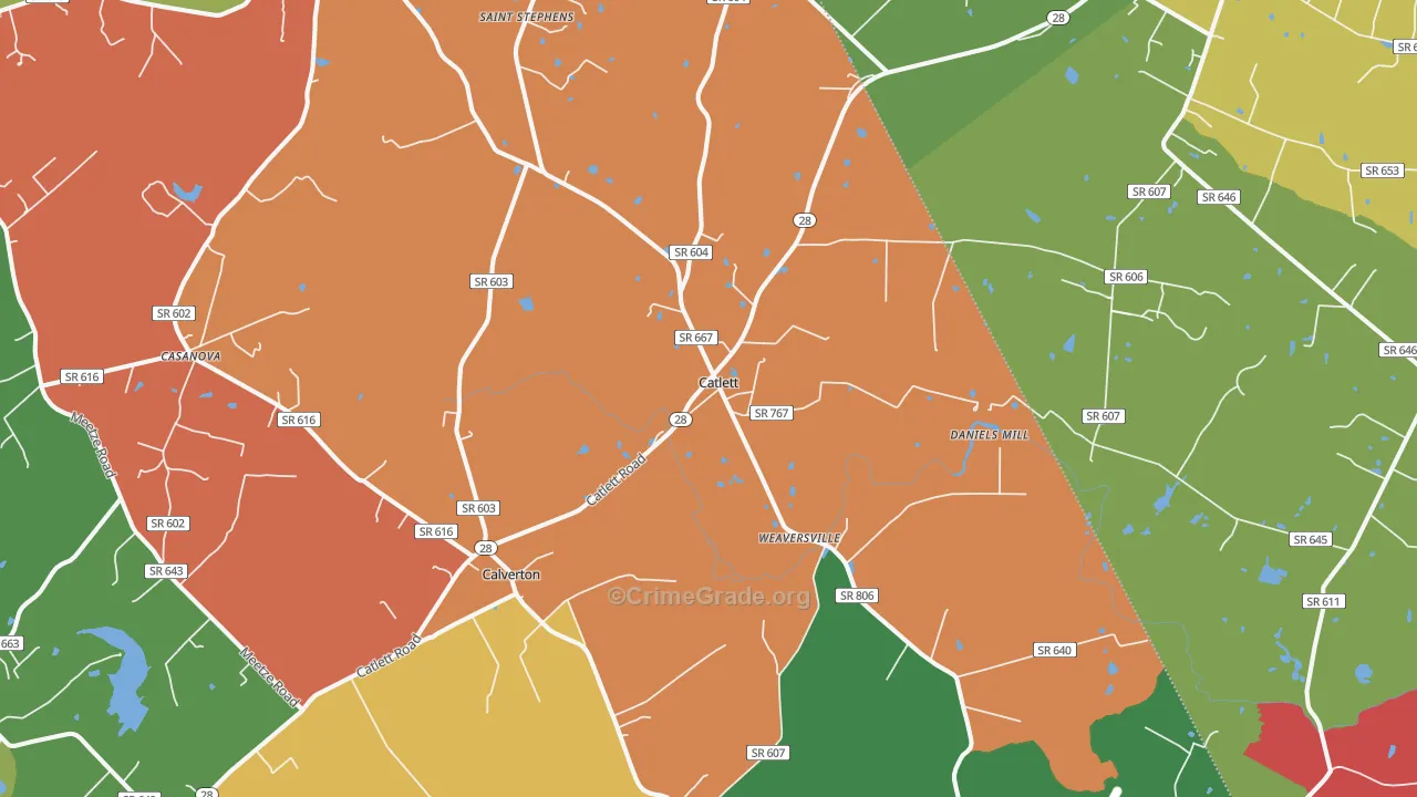 Catlett, VA Map of Robbery Rates