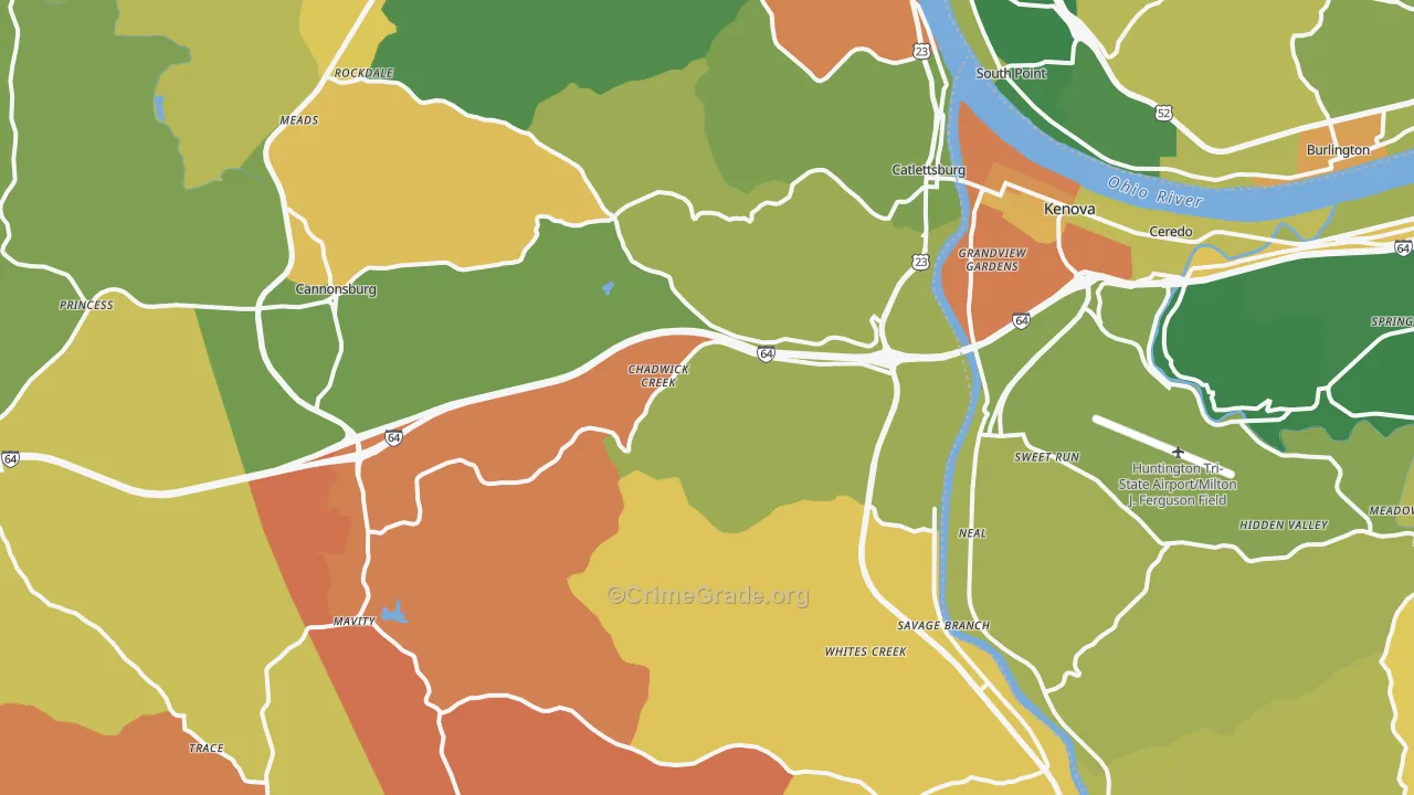 Catlettsburg, KY Map of Robbery Rates