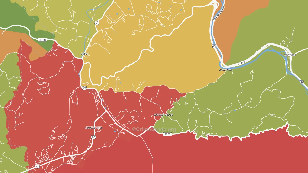 Catons Grove, TN Map of Robbery Rates