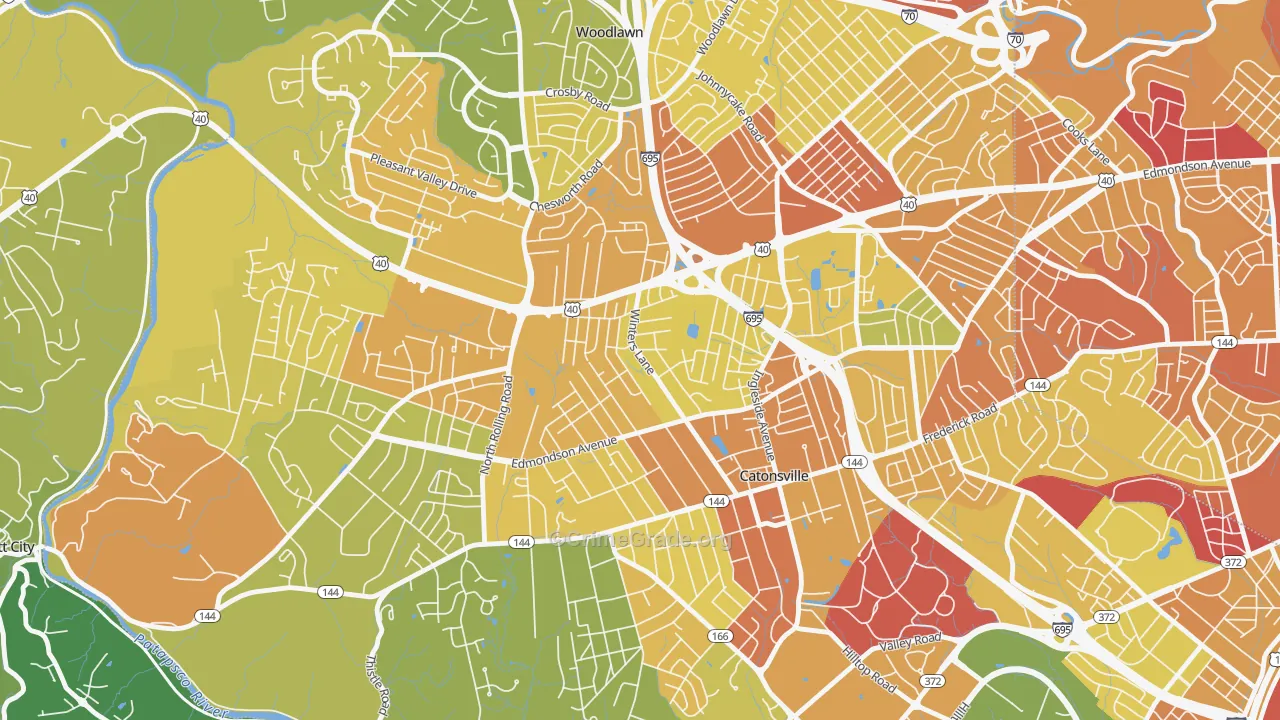 Catonsville Heights, Catonsville, MD Map of Robbery Rates