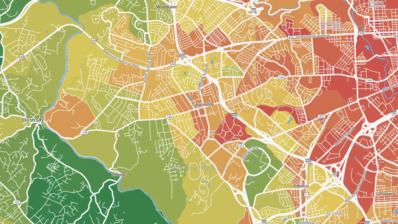Catonsville, MD Map of Robbery Rates