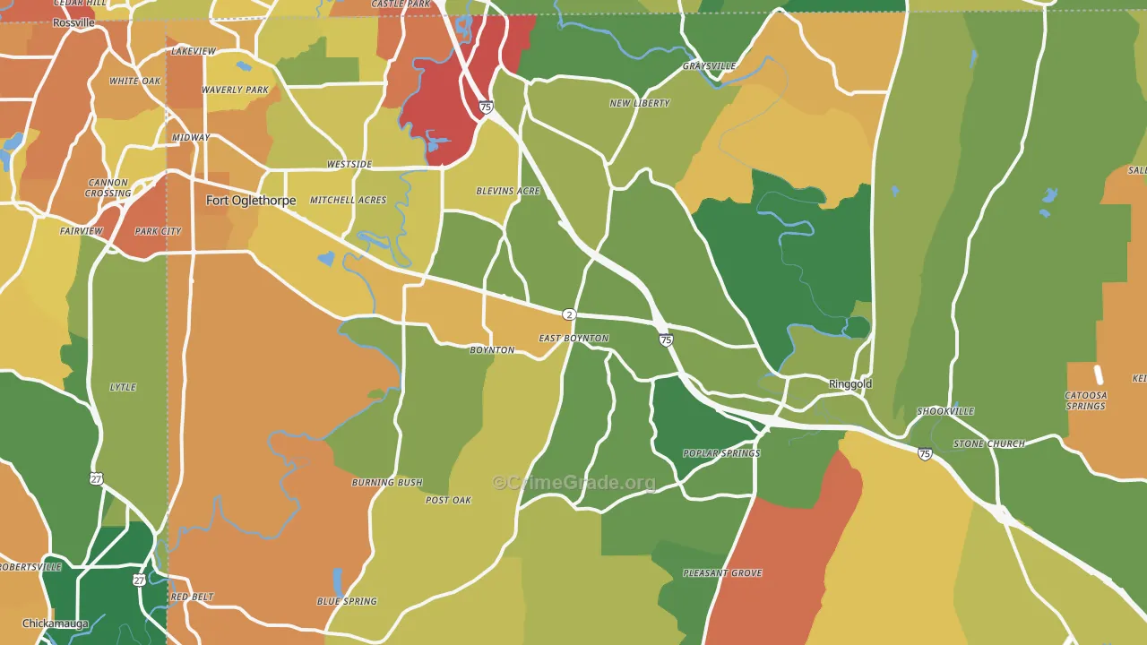 Catoosa County, GA Map of Robbery Rates