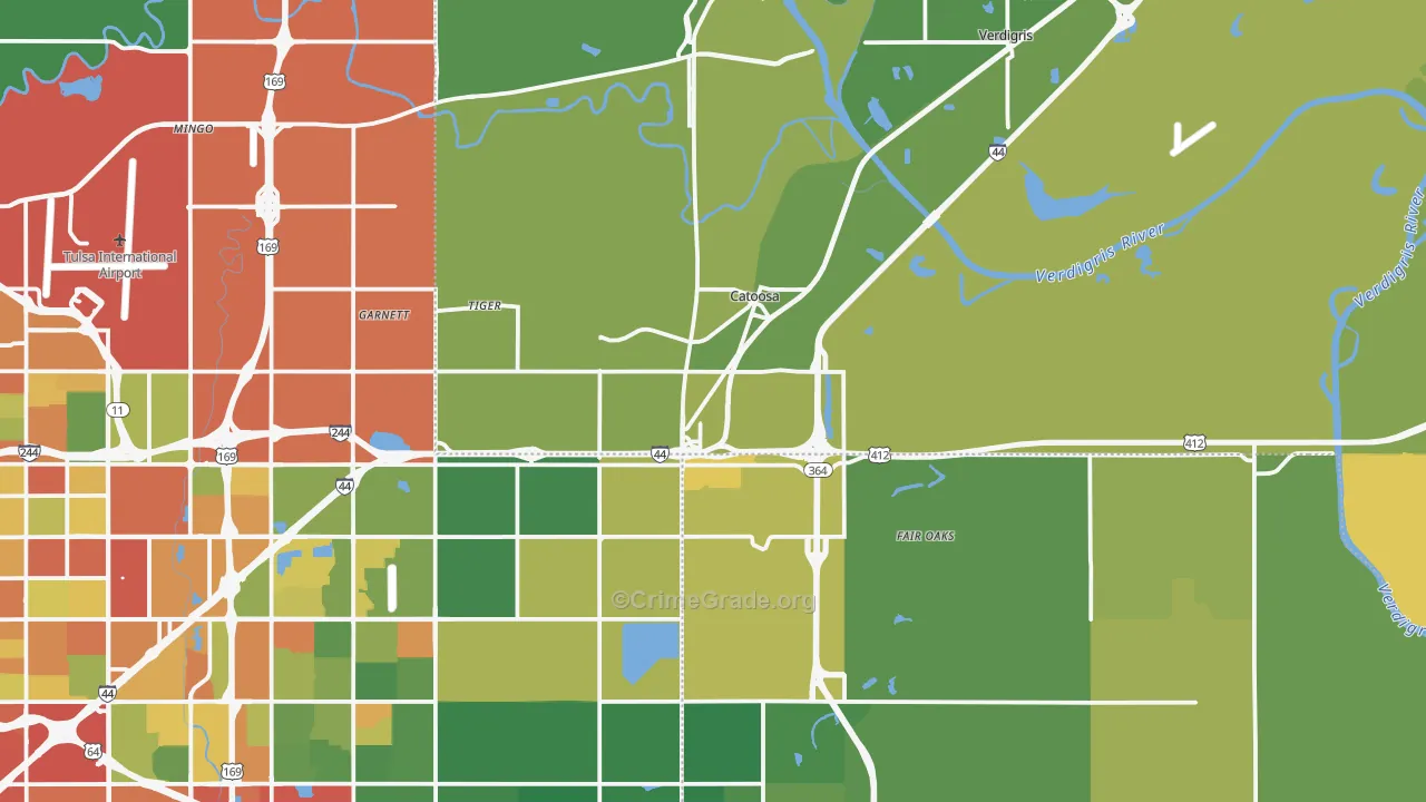 Catoosa, OK Map of Robbery Rates