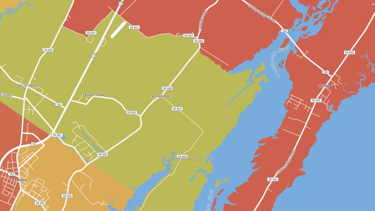 Cats Bridge, VA Map of Robbery Rates