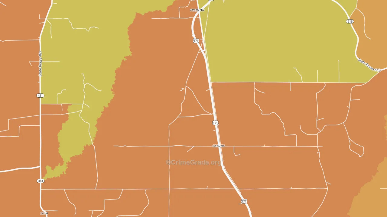 Catuna, LA Map of Robbery Rates
