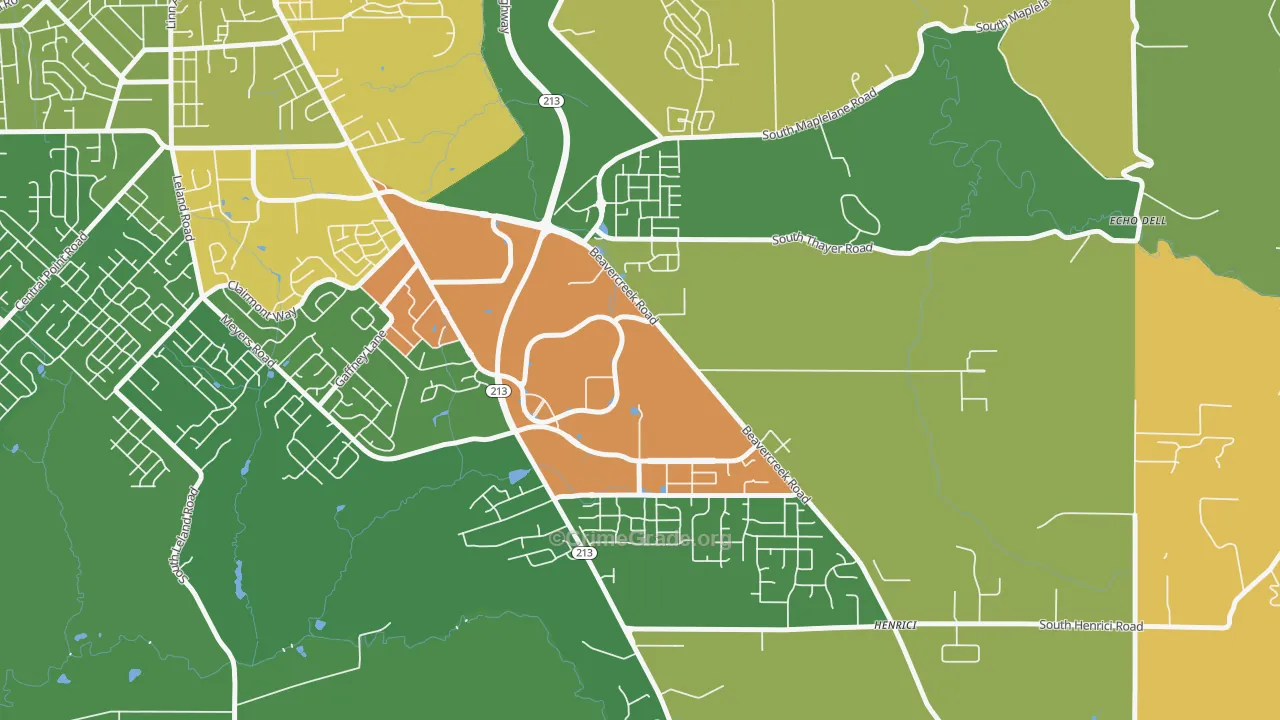 Caufield, Oregon City, OR Map of Robbery Rates