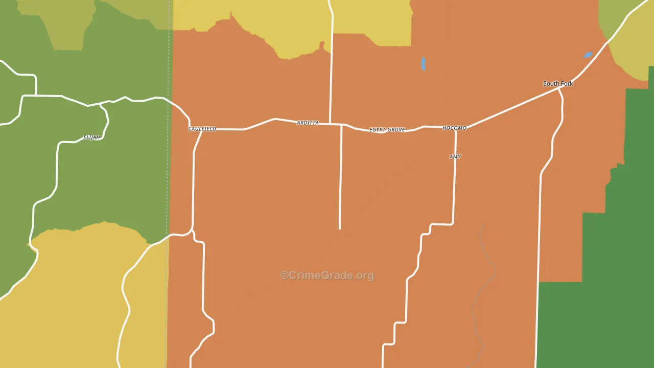 Caulfield, MO Map of Robbery Rates