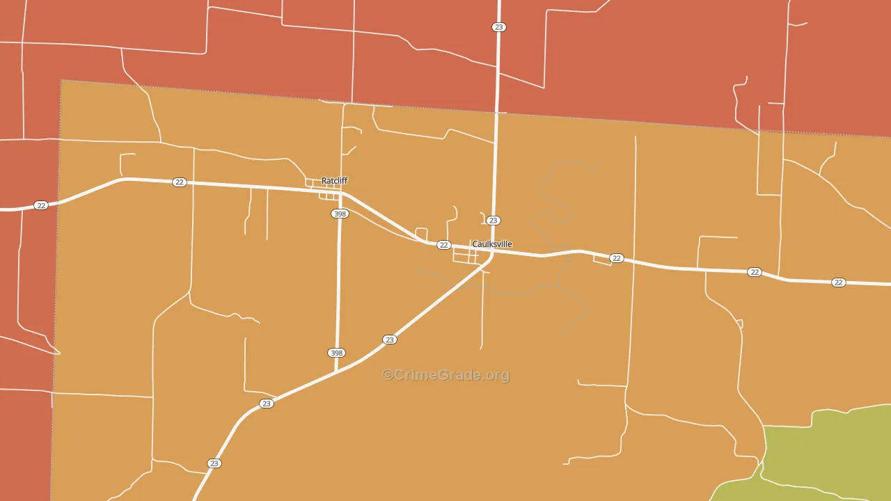 Caulksville, AR Map of Robbery Rates