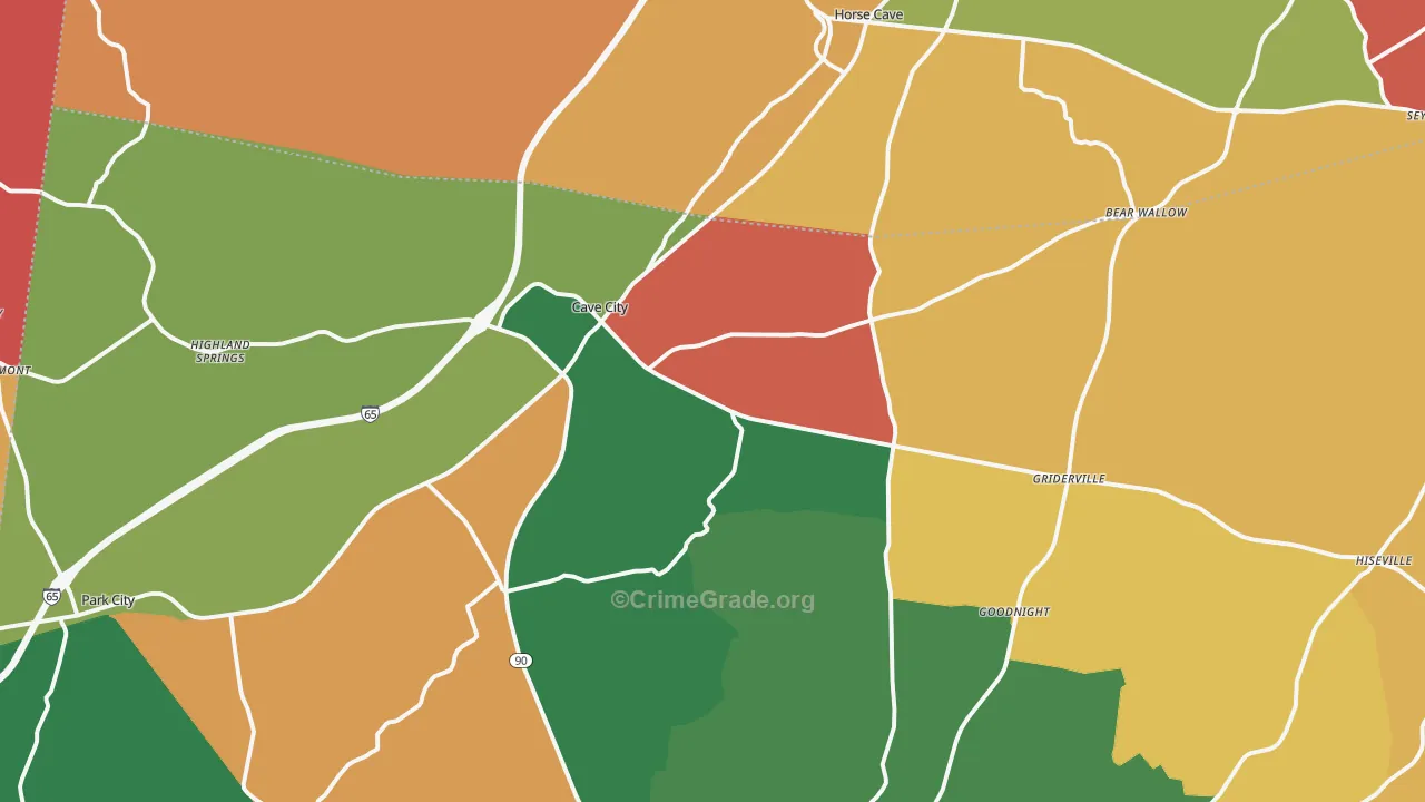 Cave City, KY Map of Robbery Rates