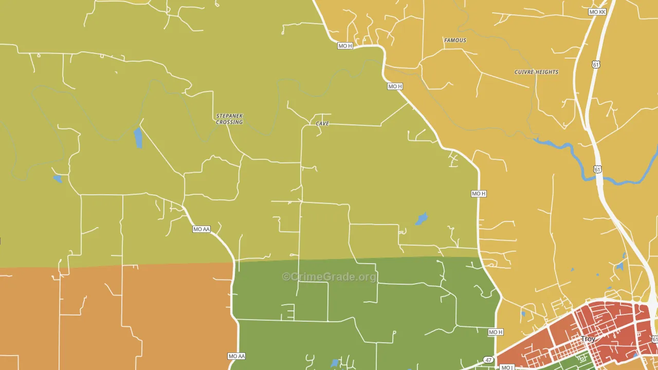 Cave, MO Map of Robbery Rates