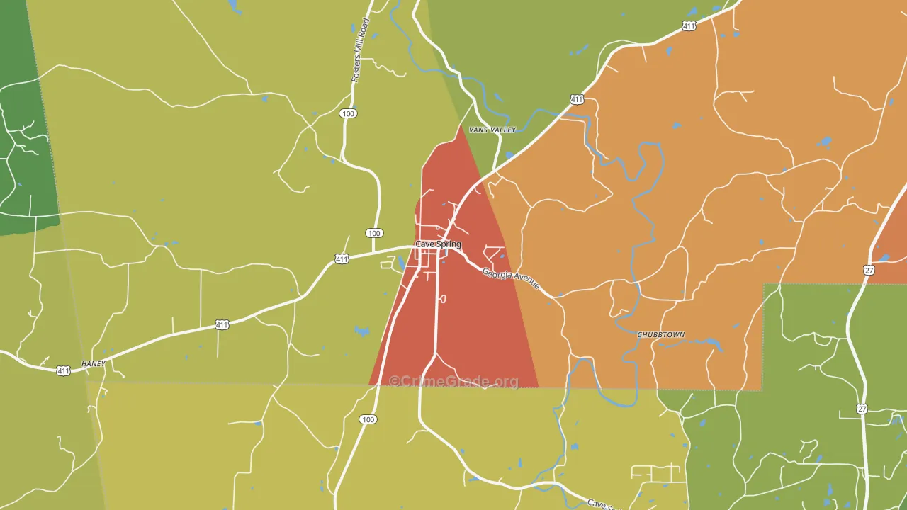 Cave Spring, GA Map of Robbery Rates
