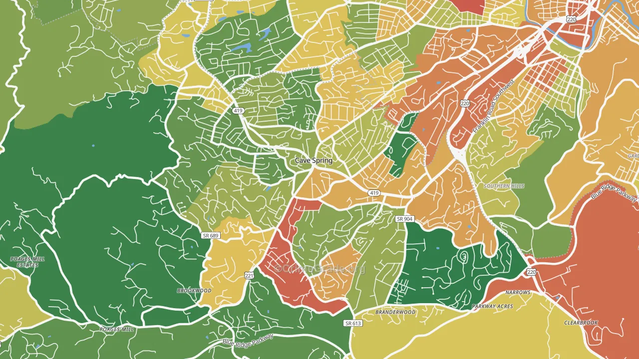 Cave Spring, VA Map of Robbery Rates