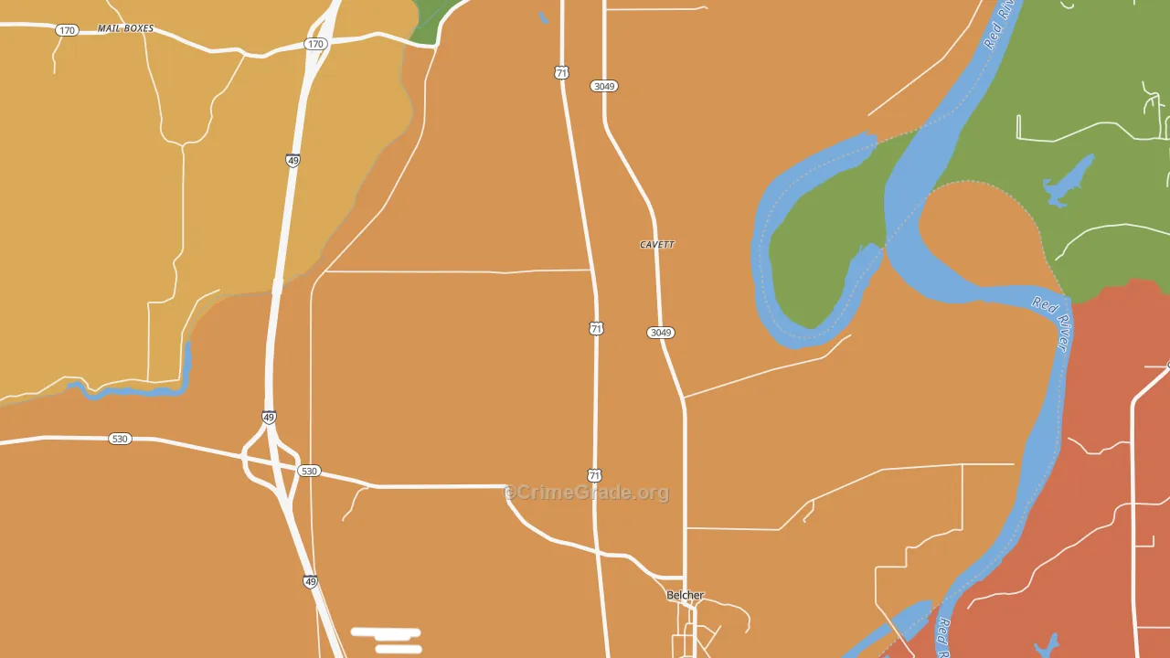 Cavett, LA Map of Robbery Rates