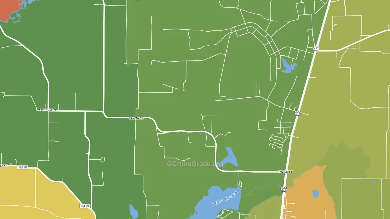 Cavines, TX Map of Robbery Rates
