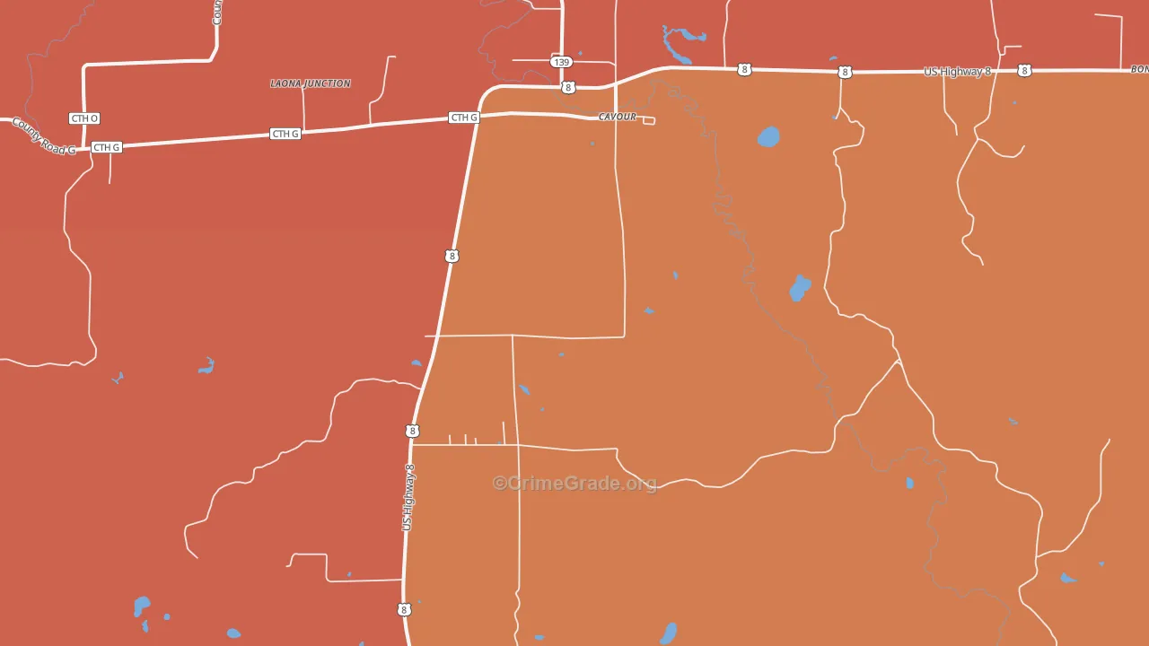 Cavour, WI Map of Robbery Rates