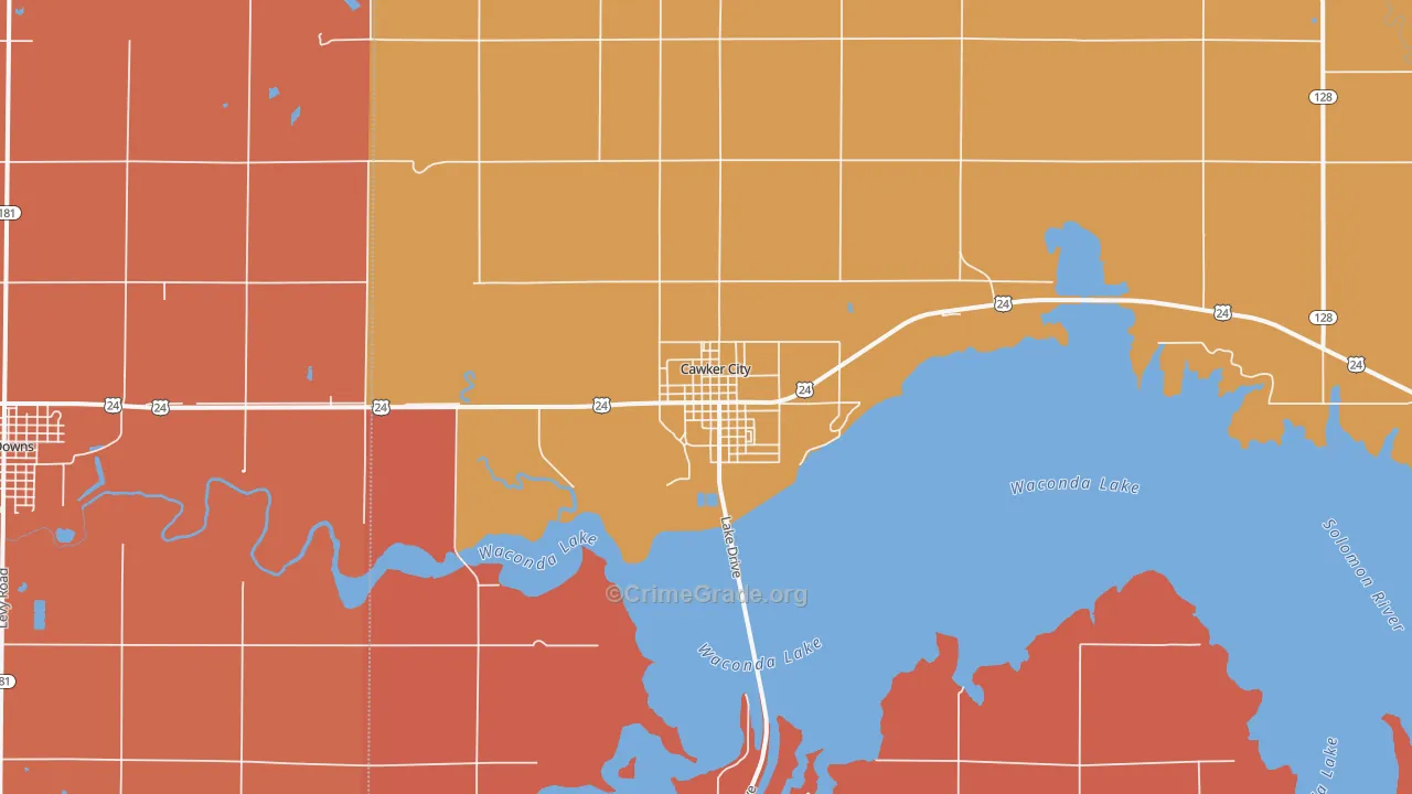 Cawker City, KS Map of Robbery Rates