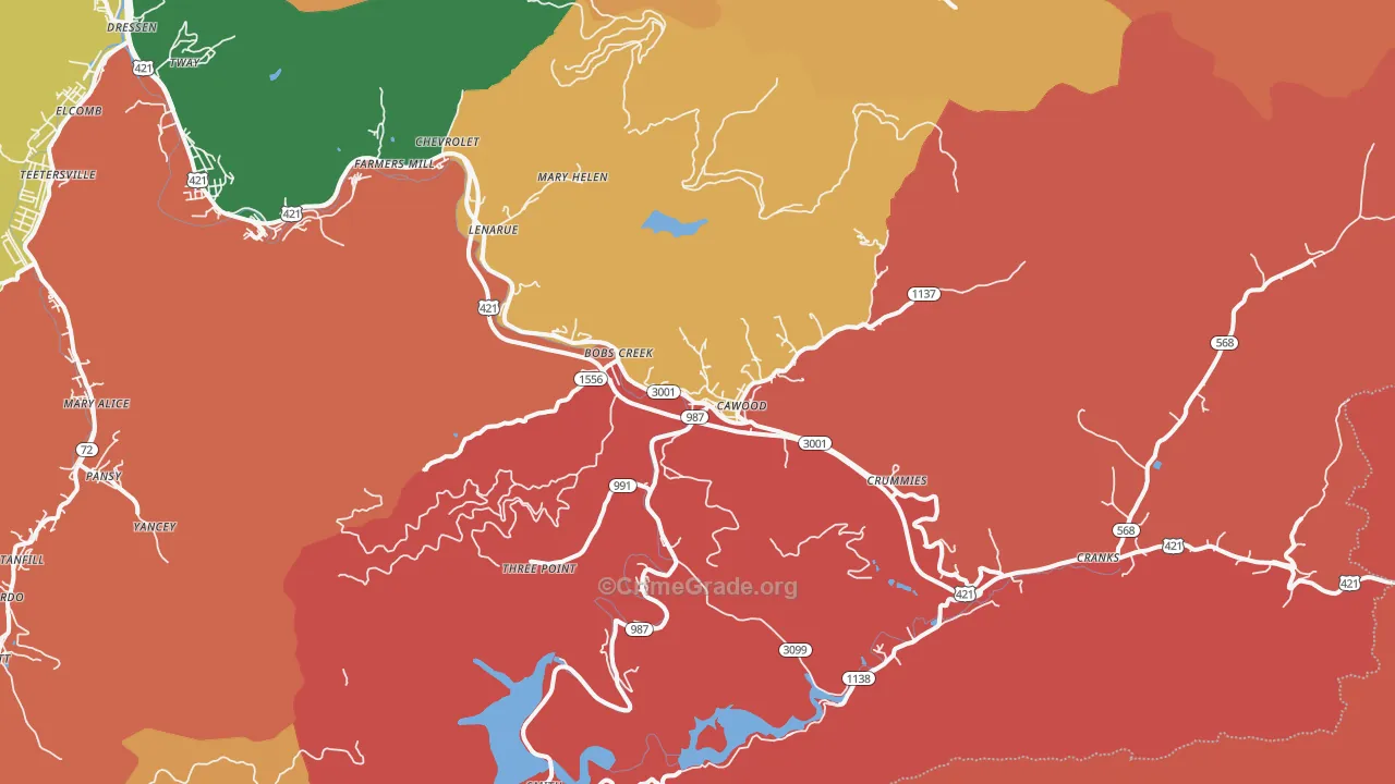Cawood, KY Map of Robbery Rates