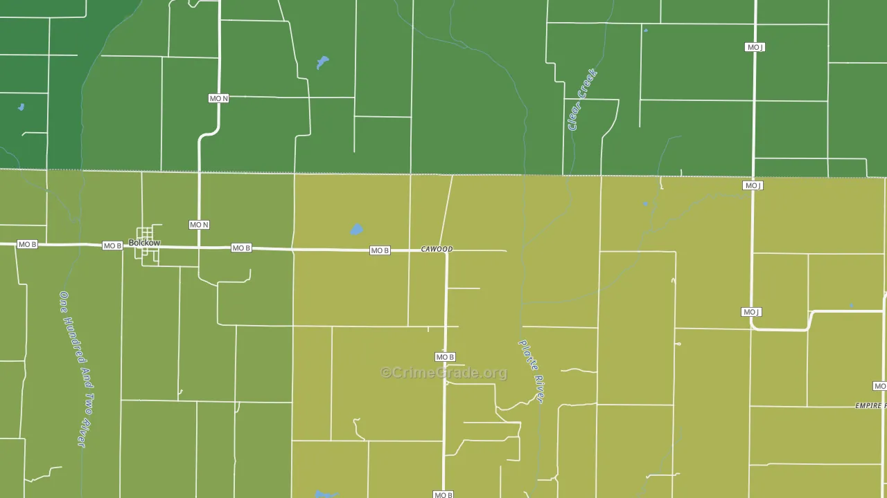 Cawood, MO Map of Robbery Rates