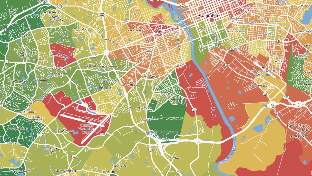 Cayce, SC Map of Robbery Rates