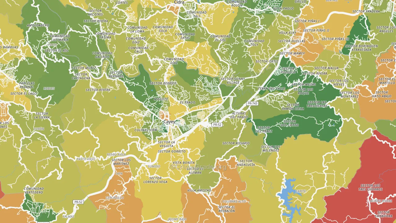 Cayey Municipio, PR Map of Robbery Rates